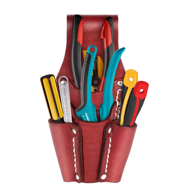 NKTM Leather Tool Pouch, Leather Electrician Tool Pouch with 4 Pockets, Heavy Duty and Durable, for Any Electrician/Welders, Carpenters, Car Repairers, Brown - Image 3